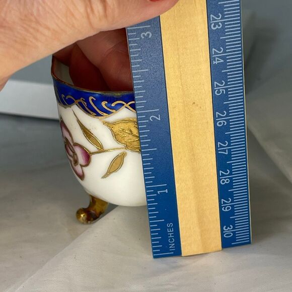 VTG miniature porcelain teacup raised gold gilt footed enamel - Picture 9 of 11